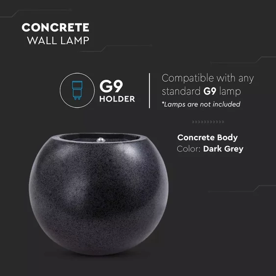 V-TAC G9 LED falon kívüli lámpatest, sötétszürke beton - SKU 8690