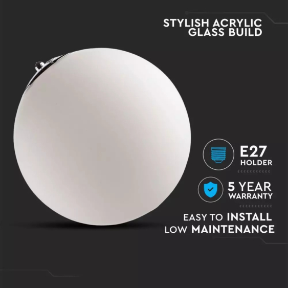 V-TAC gömb alakú opál üveg csillár, függeszték E27 foglalattal - SKU 3839
