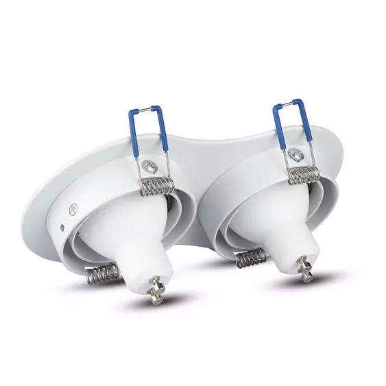 V-TAC GU10 LED 2 foglalatos spotlámpa keret, fehér billenthető lámpatest - SKU 3601