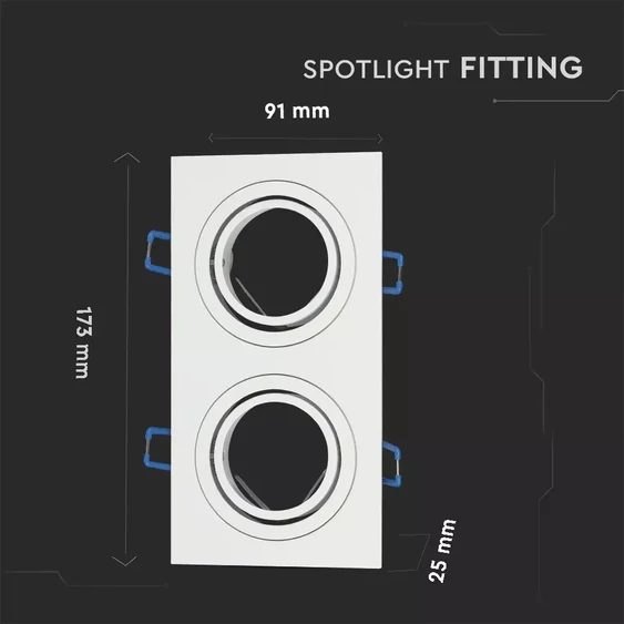 V-TAC GU10 LED 2 foglalatos spotlámpa keret, fehér billenthető lámpatest - SKU 3607