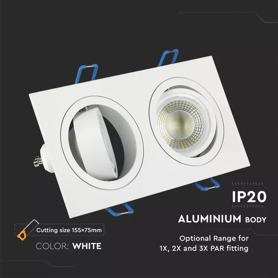 V-TAC GU10 LED 2 foglalatos spotlámpa keret, fehér billenthető lámpatest - SKU 3607
