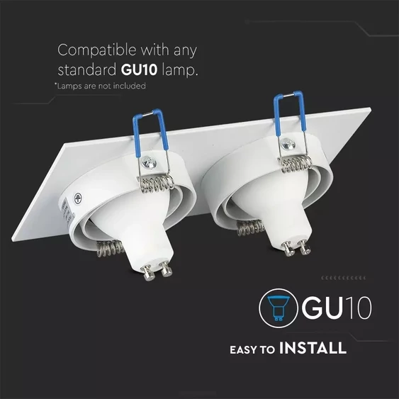 V-TAC GU10 LED 2 foglalatos spotlámpa keret, fehér billenthető lámpatest - SKU 3607