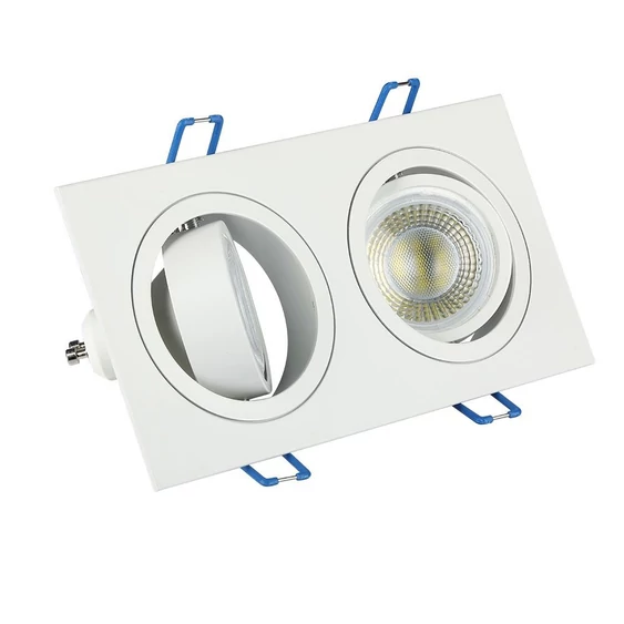 V-TAC GU10 LED 2 foglalatos spotlámpa keret, fehér billenthető lámpatest - SKU 3607