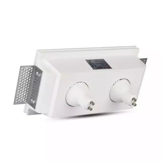 V-TAC GU10 LED 2 foglalatos spotlámpa keret, fehér fix lámpatest - SKU 3648
