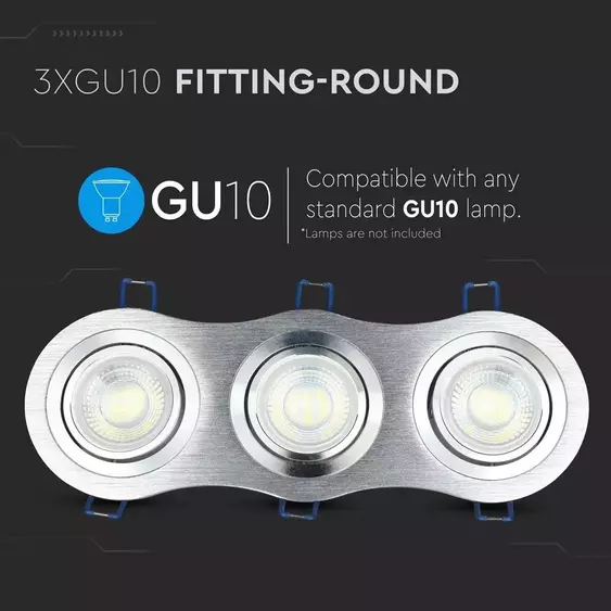 V-TAC GU10 LED 3 foglalatos spotlámpa keret, alumínium szürke billenthető lámpatest - SKU 3604