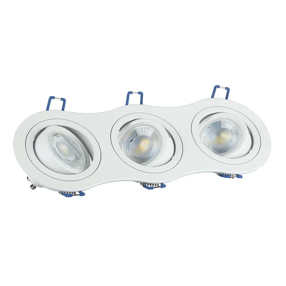 V-TAC GU10 LED 3 foglalatos spotlámpa keret, fehér billenthető lámpatest - SKU 3603