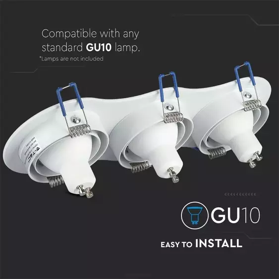 V-TAC GU10 LED 3 foglalatos spotlámpa keret, fehér billenthető lámpatest - SKU 3603