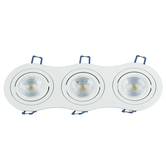 V-TAC GU10 LED 3 foglalatos spotlámpa keret, fehér billenthető lámpatest - SKU 3603