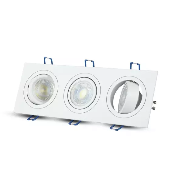 V-TAC GU10 LED 3 foglalatos spotlámpa keret, fehér billenthető lámpatest - SKU 3609