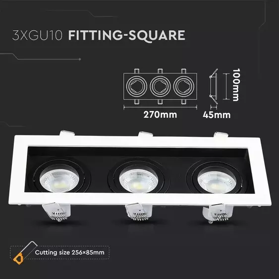 V-TAC GU10 LED 3 foglalatos spotlámpa keret, fehér billenthető lámpatest - SKU 8878