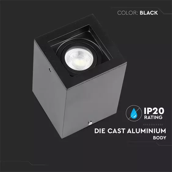 V-TAC GU10 LED falon kívüli fekete lámpatest - SKU 3631