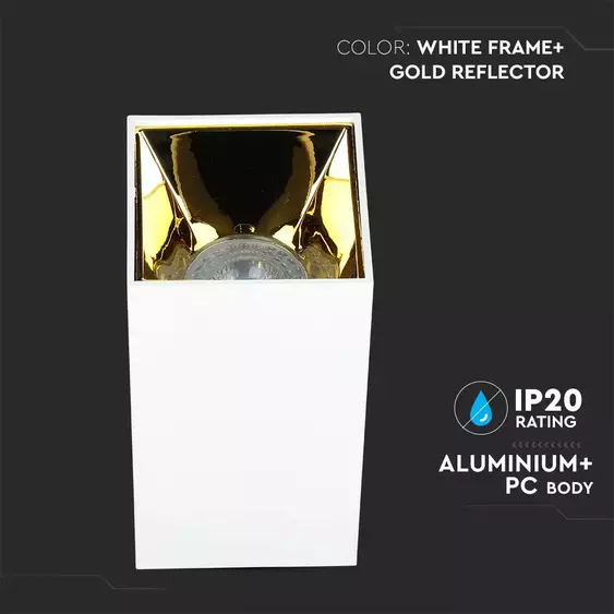 V-TAC GU10 LED falon kívüli lámpatest, fehér+arany - SKU 8586