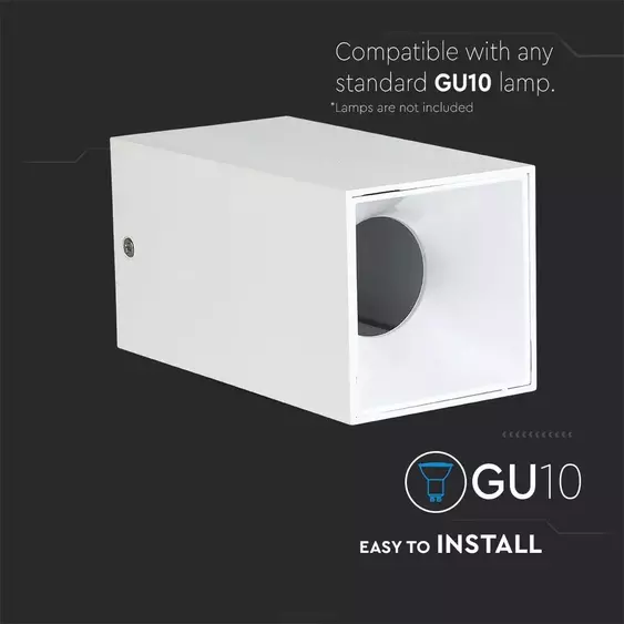 V-TAC GU10 LED falon kívüli lámpatest, fehér+fehér - SKU 8583