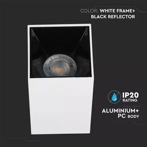 V-TAC GU10 LED falon kívüli lámpatest, fehér+fekete - SKU 8584