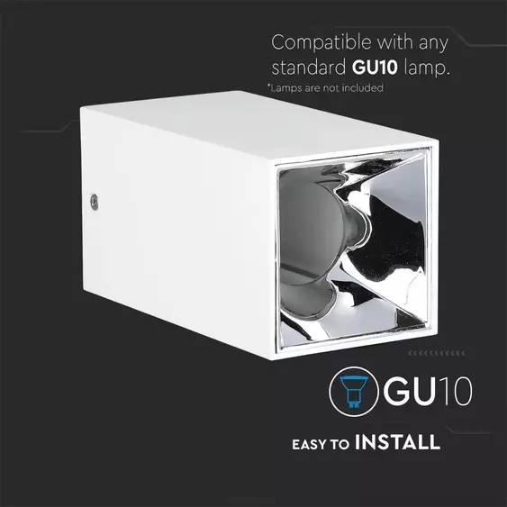 V-TAC GU10 LED falon kívüli lámpatest, fehér+króm - SKU 8585