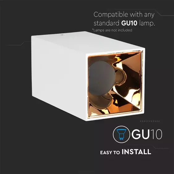 V-TAC GU10 LED falon kívüli lámpatest, fehér+rózsaarany - SKU 8587
