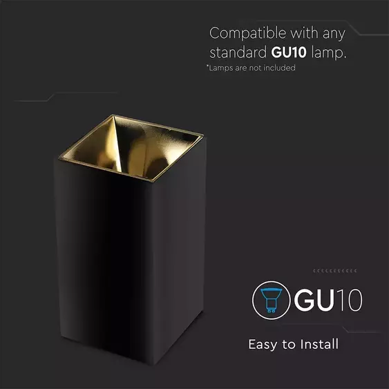 V-TAC GU10 LED falon kívüli lámpatest, fekete+arany - SKU 8956