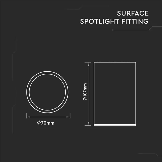 V-TAC GU10 LED falon kívüli lámpatest, fekete, tartozék GU10 foglalattal, 10,7 cm - SKU 8945