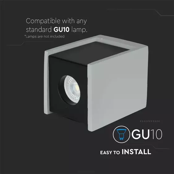 V-TAC GU10 LED falon kívüli lámpatest, szürke+fekete - SKU 3143