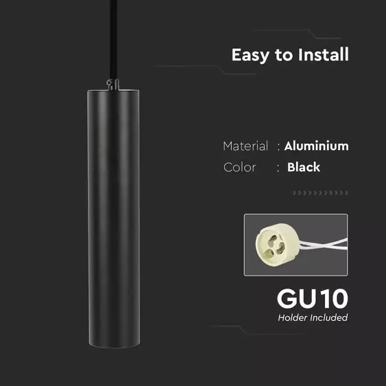 V-TAC GU10 LED mennyezetre függeszthető lámpatest, fekete, arany belsővel, 30 cm - SKU 6686