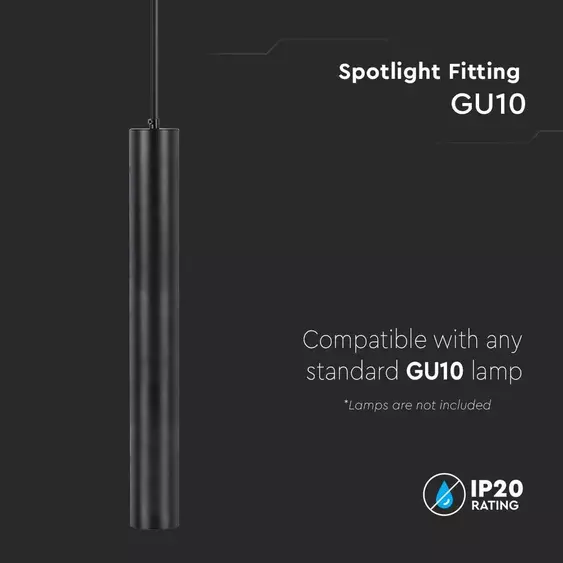 V-TAC GU10 LED mennyezetre függeszthető lámpatest, fekete, arany belsővel, 50 cm - SKU 6687