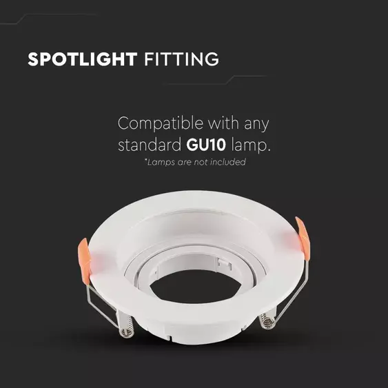V-TAC GU10 LED műanyag spotlámpa keret, fehér billenthető lámpatest - SKU 6658