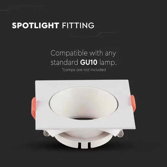 V-TAC GU10 LED műanyag spotlámpa keret, fehér billenthető szögletes lámpatest - SKU 6650
