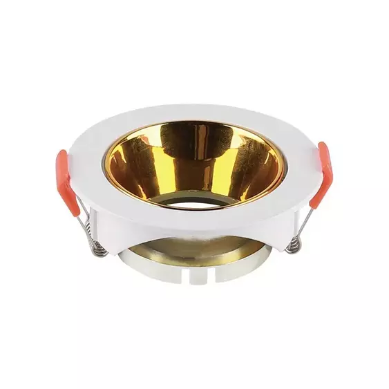 V-TAC GU10 LED műanyag spotlámpa keret, fehér és arany billenthető lámpatest - SKU 6648