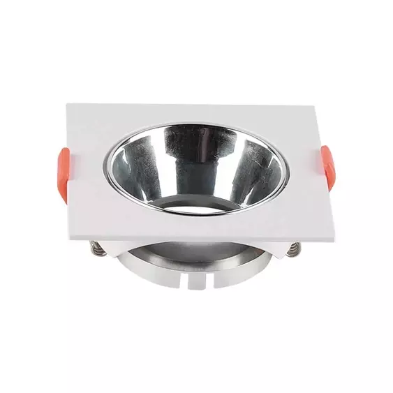 V-TAC GU10 LED műanyag spotlámpa keret, fehér és króm billenthető szögletes lámpatest - SKU 6653