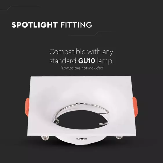 V-TAC GU10 LED műanyag spotlámpa keret, tölcsér formájú fehér szögletes fix lámpatest - SKU 6634