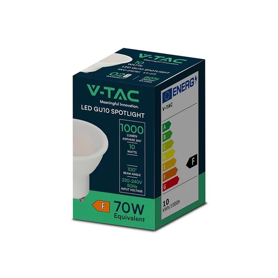 V-TAC GU10 LED spot égő 10W meleg fehér 100° - SKU 218781