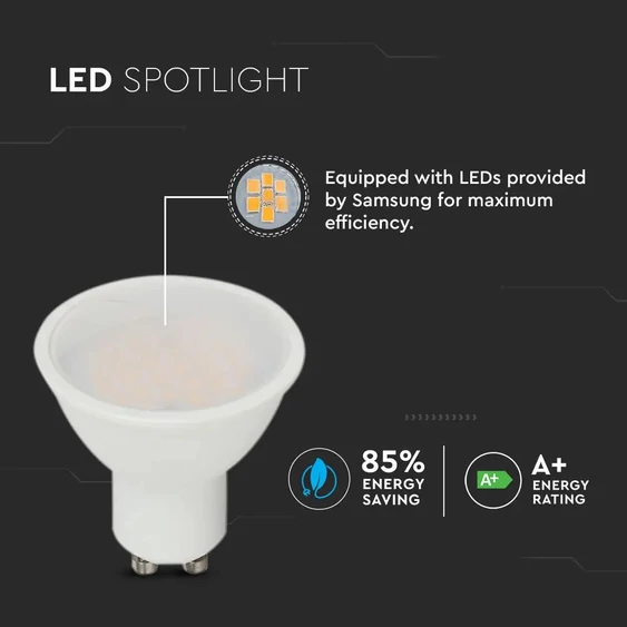 V-TAC GU10 LED spot égő 10W meleg fehér 110° - SKU 878