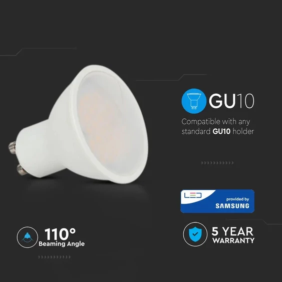 V-TAC GU10 LED spot égő 10W meleg fehér 110° - SKU 878