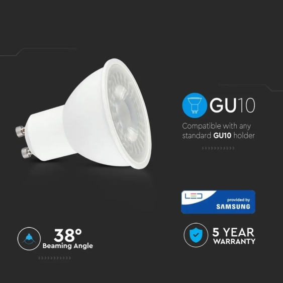 V-TAC GU10 LED spot égő 12 db/csomag 5W meleg fehér 38° - SKU 10812