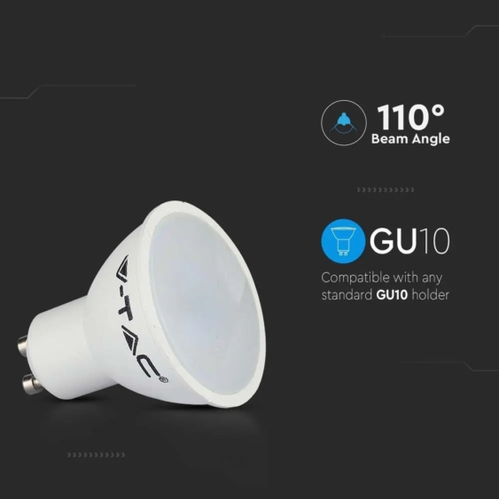 V-TAC GU10 LED spot égő 3 db/csomag 4.5W természetes fehér 110° - SKU 217270
