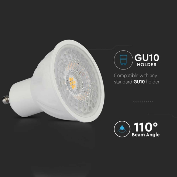 V-TAC GU10 LED spot égő 6W hideg fehér 110° - SKU 21194