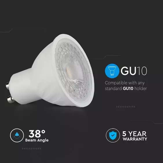 V-TAC GU10 LED spot égő 6W hideg fehér 38° - SKU 21191
