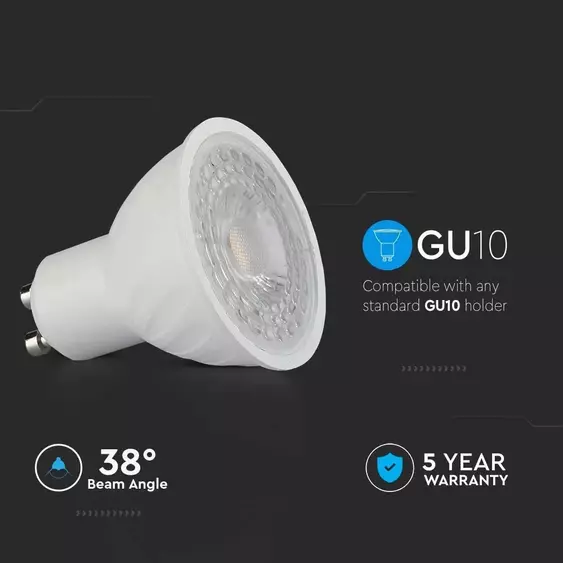 V-TAC GU10 LED spot égő 6W meleg fehér 38° - SKU 21189