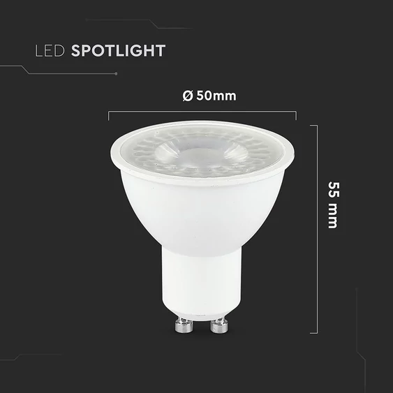 V-TAC GU10 LED spot égő 7.5W hideg fehér 110° - SKU 218741