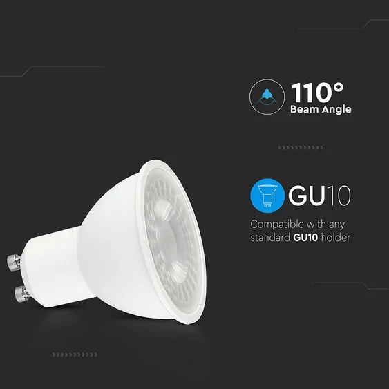 V-TAC GU10 LED spot égő 7.5W hideg fehér 110° - SKU 218741