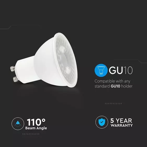 V-TAC GU10 LED spot égő 7.5W hideg fehér 110° - SKU 21874