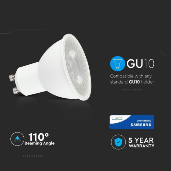V-TAC GU10 LED spot égő 8W meleg fehér 110° - SKU 872