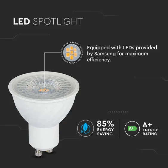 V-TAC GU10 LED spot égő dimmelhető 6.5W hideg fehér 110° - SKU 200