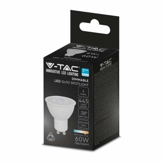 V-TAC GU10 LED spot égő dimmelhető 6W meleg fehér 38° - SKU 21195