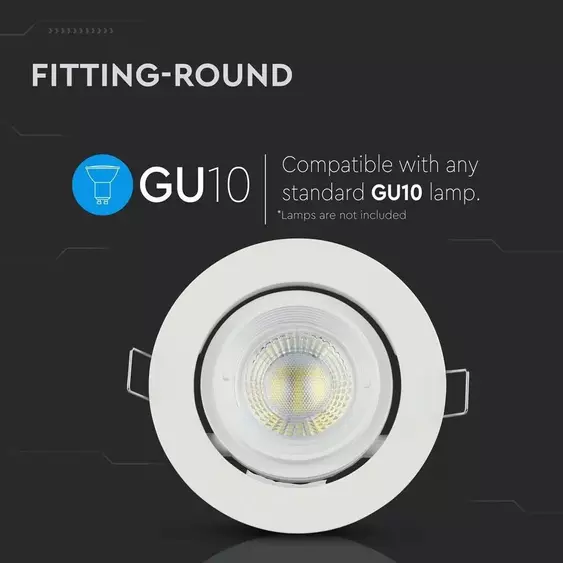 V-TAC GU10 LED spotlámpa keret, fehér billenthető lámpatest - SKU 3689