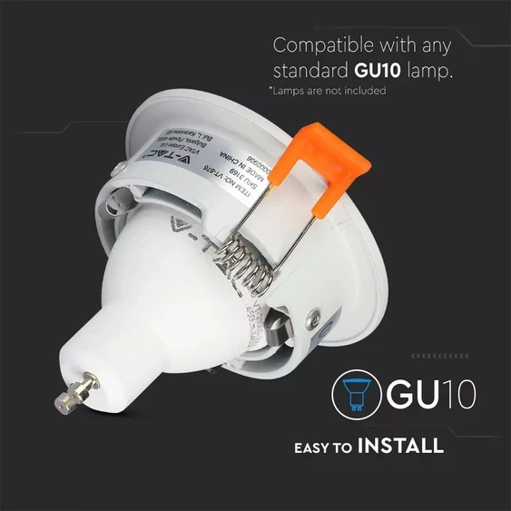 V-TAC GU10 LED spotlámpa keret, fehér fix lámpatest - SKU 3169