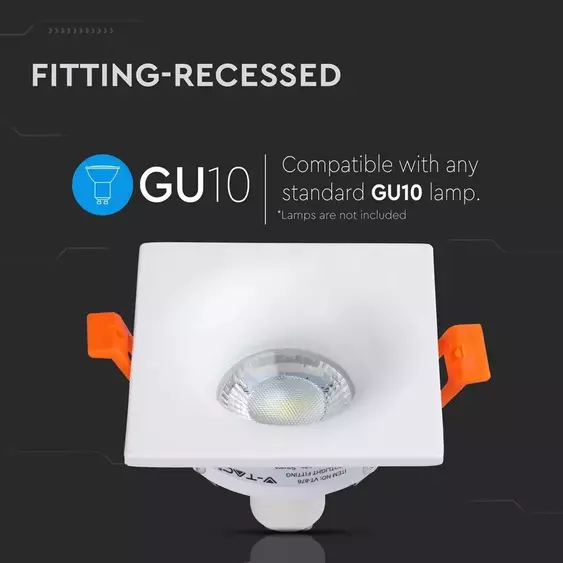 V-TAC GU10 LED spotlámpa keret, fehér fix lámpatest - SKU 3170