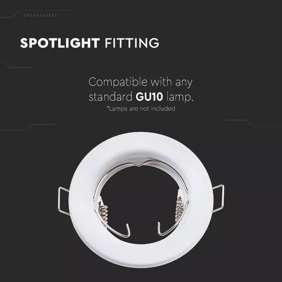 V-TAC GU10 LED spotlámpa keret, fehér fix lámpatest - SKU 3584