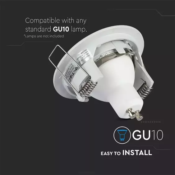 V-TAC GU10 LED spotlámpa keret, fehér fix lámpatest - SKU 3642