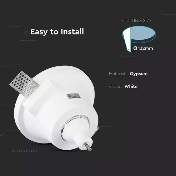 V-TAC GU10 LED spotlámpa keret, fehér fix lámpatest - SKU 3654